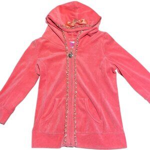 Juicy Hot Pink Y2K Velour Zip Juicy Girl Hoodie Jacket with Gold Trim